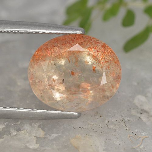 5.09ct 天然 薄いタイガーオレンジ サンストーン, 楕円形, 半透明
