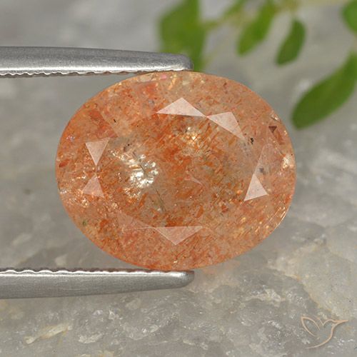 4.32ct 天然 赤みがかったオレンジ サンストーン, 楕円形, 半透明