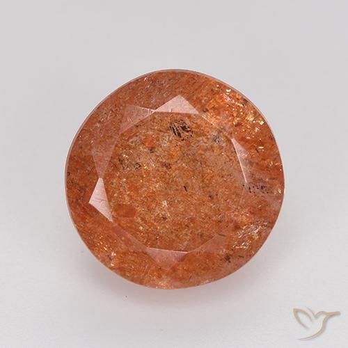 5.97ct 天然 赤みがかったオレンジ サンストーン, ラウンド, 半透明