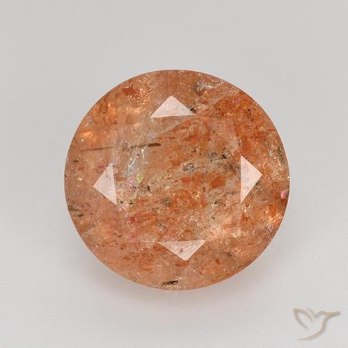 4.17ct 天然 ミディアムオレンジ サンストーン, ラウンド, 半透明