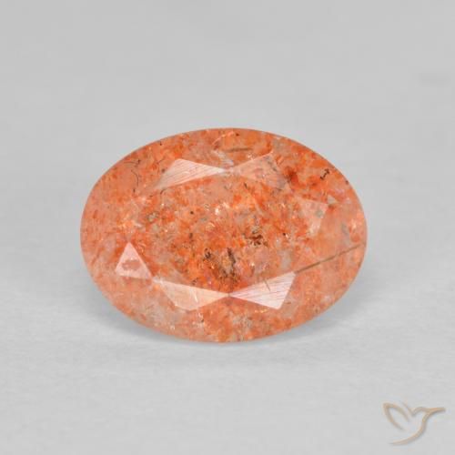 1.34ct 天然 赤みがかったオレンジ サンストーン, 楕円形, 半透明
