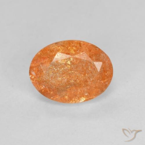 1.44ct 天然 ディープオレンジ サンストーン, 楕円形, 半透明