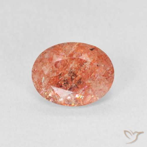 1.07ct 天然 赤みがかったオレンジ サンストーン, 楕円形, 半透明