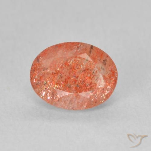 1.18ct 天然 ジンジャーオレンジ サンストーン, 楕円形, 半透明