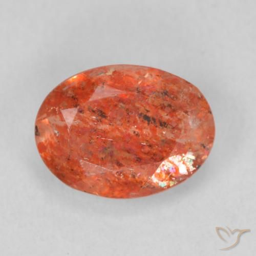 1.03ct 天然 アンバーオレンジ サンストーン, 楕円形, 半透明