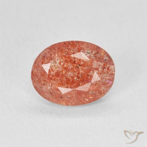 0.91ct 天然 赤みがかったオレンジ サンストーン, 楕円形, 半透明