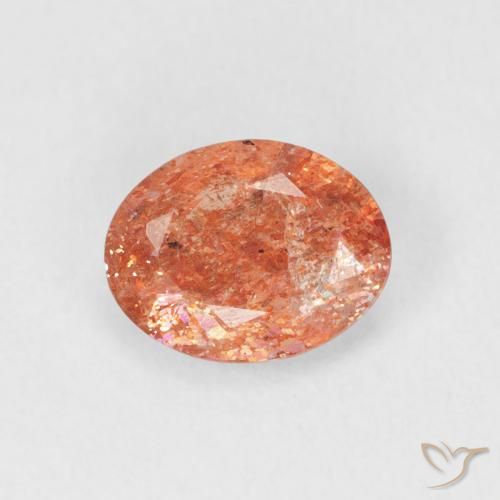 0.98ct 天然 赤みがかったオレンジ サンストーン, 楕円形, 半透明