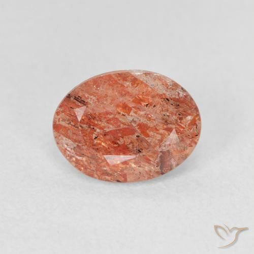 1.23ct 天然 赤みがかったオレンジ サンストーン, 楕円形, 半透明