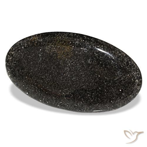 55.67カラットの天然黒サンストーン（45.3×25.3 mm・オーバルカット）