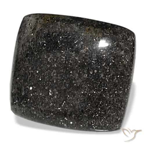 38.66カラットの天然黒サンストーン（24.2×22.2 mm・クッションカット）