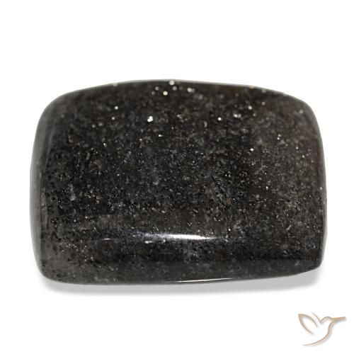 38.66カラットの天然黒サンストーン（24.2×22.2 mm・クッションカット）