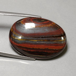 45.58カラットの天然マルチカラーTiger's Eye Matrix（30.9×21.6 mm・オーバルカット）