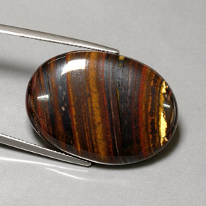 43.53カラットの天然マルチカラーTiger's Eye Matrix（31×22.3 mm・オーバルカット）