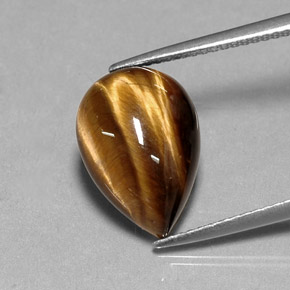 5.36カラットの天然ゴールドブラウンTiger's Eye（14.3×10.1 mm・洋梨の形）