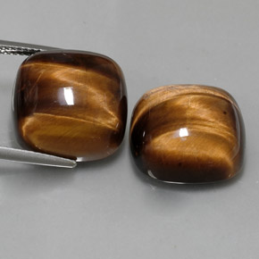 カラットの天然ゴールドブラウンTiger's Eye（15.1×15.1 mm・クッションカット）