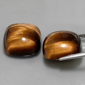 カラットの天然ゴールドブラウンTiger's Eye（15.1×15.1 mm・クッションカット）