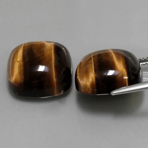 カラットの天然ゴールドブラウンTiger's Eye（15.2×15.1 mm・クッションカット）