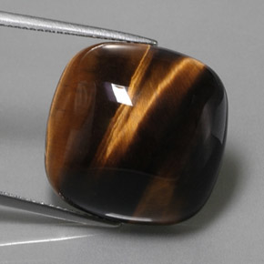 28.03カラットの天然ゴールドブラウンTiger's Eye（19.9×19.9 mm・クッションカット）
