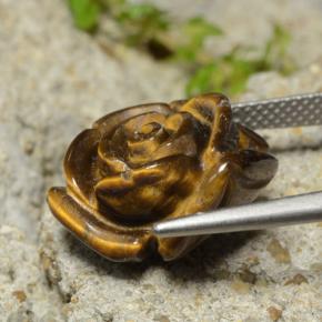 10.98カラットの天然ミディアムブラウンタイガーズアイ、フラワーカット、オペーク