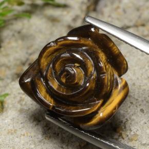 12.02カラットの天然ゴールドブラウンTiger's Eye（15.3×15.2 mm・フラワーカット）