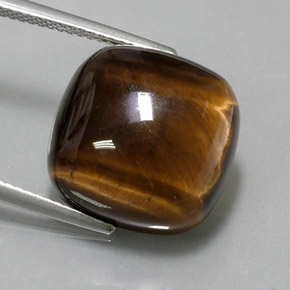 13.79カラットの天然ゴールドブラウンTiger's Eye（15.1×15.1 mm・クッションカット）