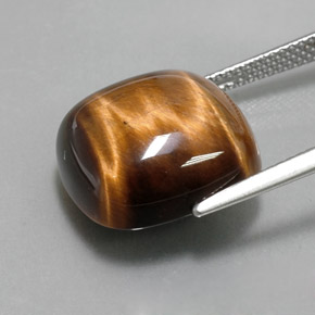 13.79カラットの天然ゴールドブラウンTiger's Eye（15.1×15.1 mm・クッションカット）