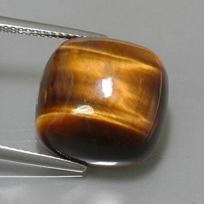 13.02カラットの天然ゴールドブラウンTiger's Eye（15.1×15.1 mm・クッションカット）