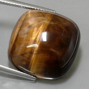 27.19カラットの天然ゴールドブラウンTiger's Eye（19.9×19.9 mm・クッションカット）