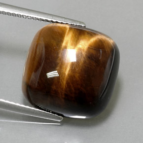 13.38カラットの天然ゴールドブラウンTiger's Eye（15.4×15.3 mm・クッションカット）