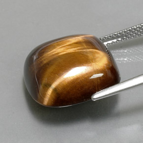 13.38カラットの天然ゴールドブラウンTiger's Eye（15.4×15.3 mm・クッションカット）