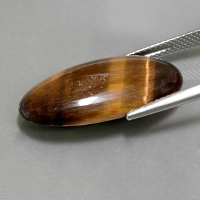 13.84カラットの天然ゴールドブラウンTiger's Eye（25.4×13 mm・オーバルカット）