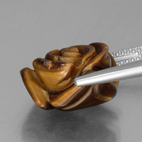 10.77カラットの天然ゴールドブラウンTiger's Eye（15.2×14.7 mm・ファンシーシェイプ）