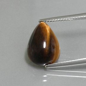 5.67カラットの天然ゴールドブラウンTiger's Eye（14.2×10.2 mm・洋梨の形）