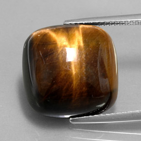 13.38カラットの天然ゴールドブラウンTiger's Eye（15.4×15.3 mm・クッションカット）