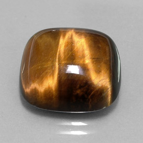 13.38カラットの天然ゴールドブラウンTiger's Eye（15.4×15.3 mm・クッションカット）