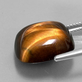 13.38カラットの天然ゴールドブラウンTiger's Eye（15.4×15.3 mm・クッションカット）