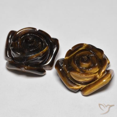 25.60カラットの天然ウォームブラウンTiger's Eye（15.8×15.6 mm・フラワーカット）