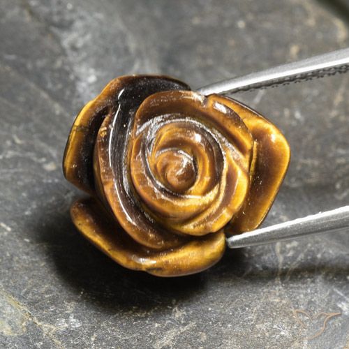 10.21カラットの天然ゴールデンブラウンTiger's Eye（16×14.9 mm・フラワーカット）
