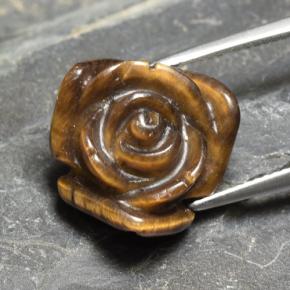 12.09カラットの天然ウォームブラウンTiger's Eye（16.3×16.2 mm・フラワーカット）