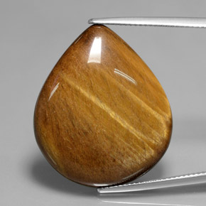 30.37カラットの天然ゴールドブラウンTiger's Eye（28.1×23.9 mm・洋梨の形）