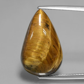 12.18カラットの天然ゴールドブラウンTiger's Eye（20.8×13.2 mm・洋梨の形）