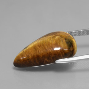 12.18カラットの天然ゴールドブラウンTiger's Eye（20.8×13.2 mm・洋梨の形）