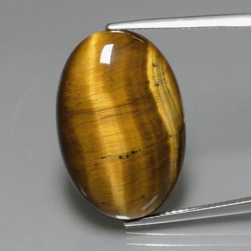19.40カラットの天然ミディアム薄いブラウンTiger's Eye（24.7×16.6 mm・オーバルカット）