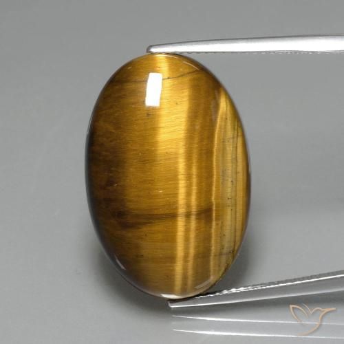 19.63ct 天然 ゴールドブラウン タイガーズアイ, 楕円形, オペーク