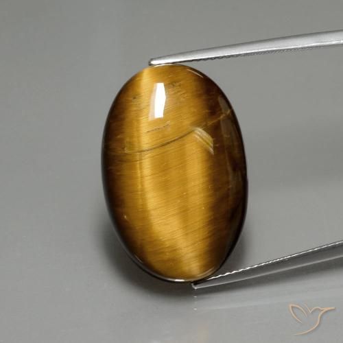 19.68ct 天然 ミディアムブラウン タイガーズアイ, 楕円形, オペーク