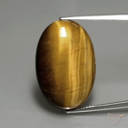 19.66ct 天然 ゴールドブラウン タイガーズアイ, 楕円形, オペーク