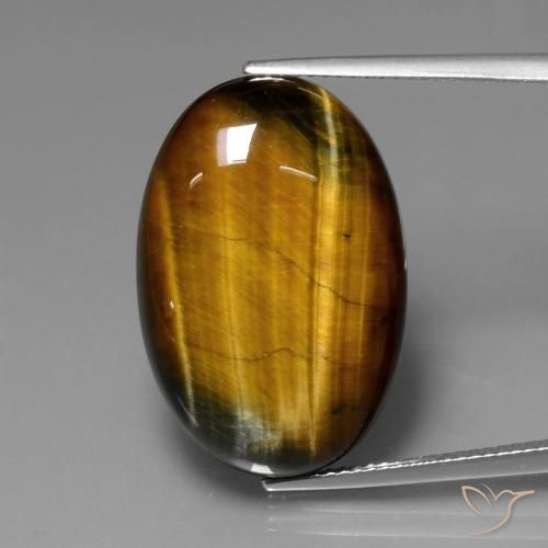 20.61ct 天然 ミディアムブラウン タイガーズアイ, 楕円形, オペーク
