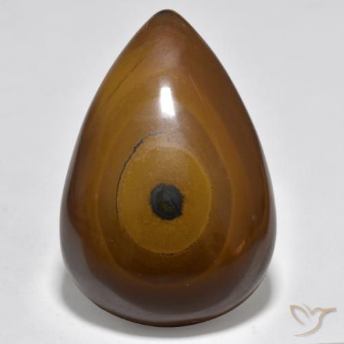 44.39ct 天然 ミディアムブラウン タイガーズアイ, 洋梨の形, オペーク
