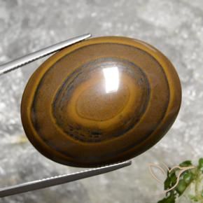 89.36カラットの天然シーダーブラウンTiger's Eye（34.7×27.1 mm・オーバルカット）