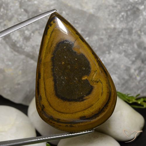 52.90ct 天然 ミディアムダークブラウン タイガーズアイ, 洋梨の形, オペーク